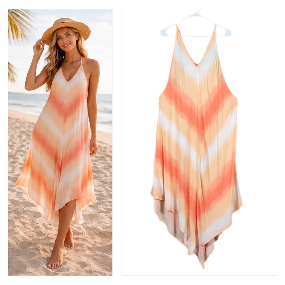 Wave Zone Womens Maxi Asymmetrical Dress Size 1X Beachy Resort Vacation Coastal